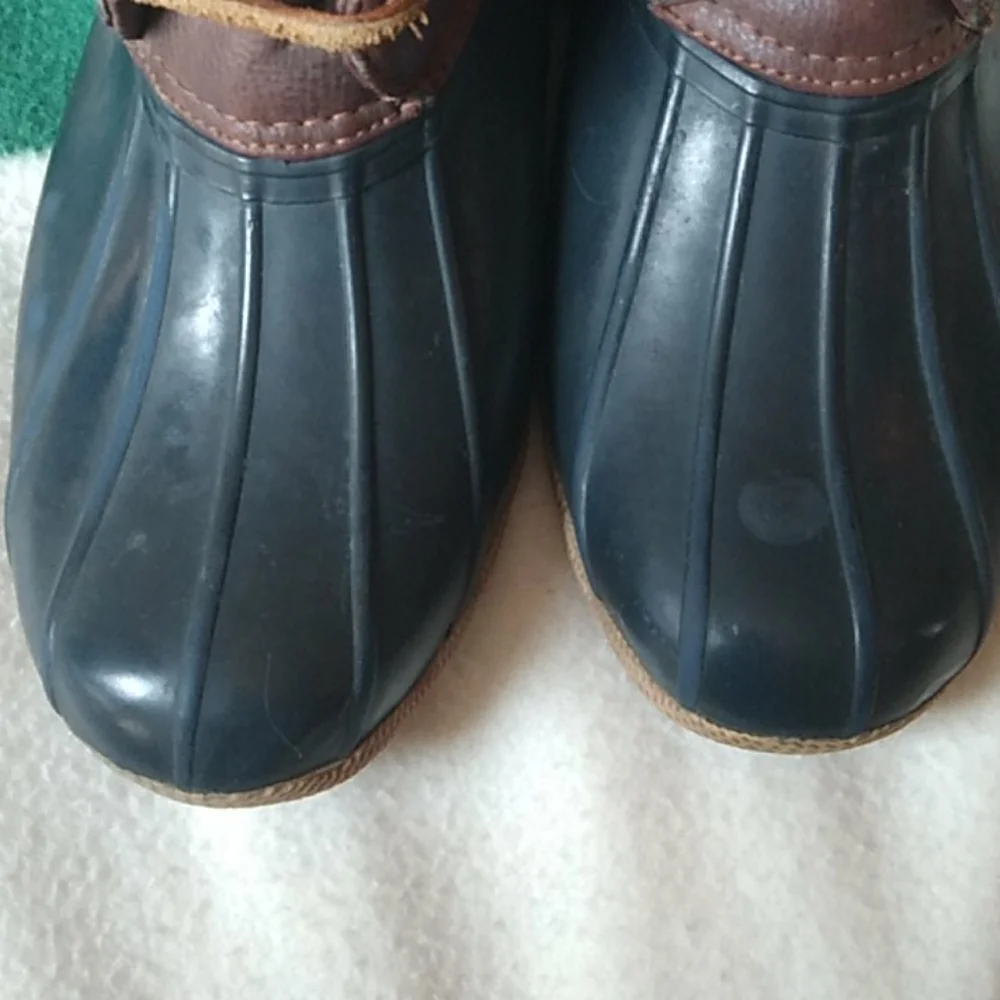 Sperry Kids Brown Leather and Navy Rubber Duck Boots with Tan Soles